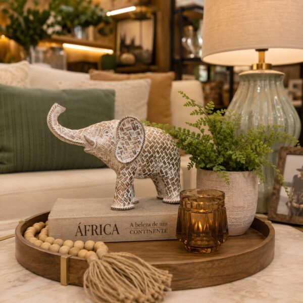 Elefante Decorativo Esculpido em Madeira | Escultura Sofisticada para Sala, Aparador e Decoração de Luxo