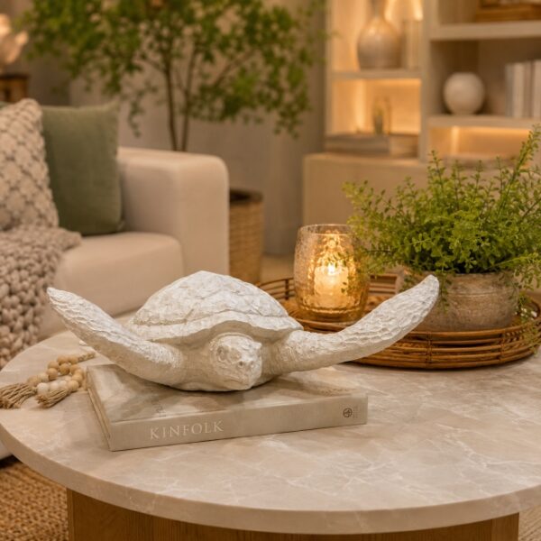 Tartaruga Decorativa Grande em Resina | Escultura Coastal Chic para Ambientes Sofisticados