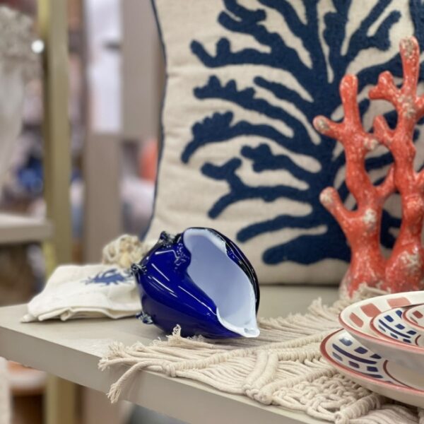Concha Decorativa em Vidro Soprado Azul – Peça Artesanal
