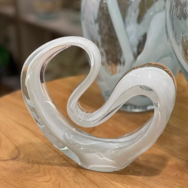 Escultura Espiral em Vidro Murano – Peça Decorativa Abstrata Branca
