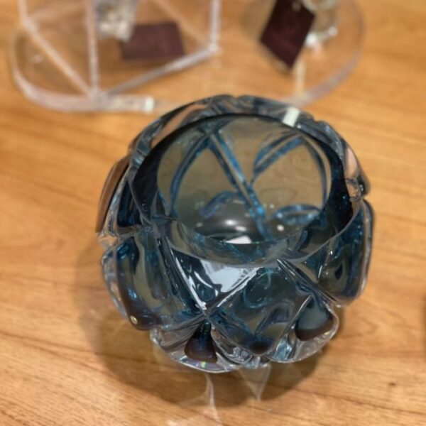 Vaso/Cachepot em Vidro Murano Azul Facetado – Versão Pequena
